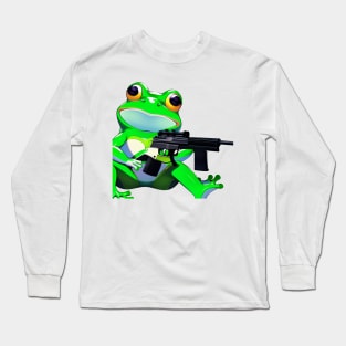 Meme Frog with Gun Long Sleeve T-Shirt